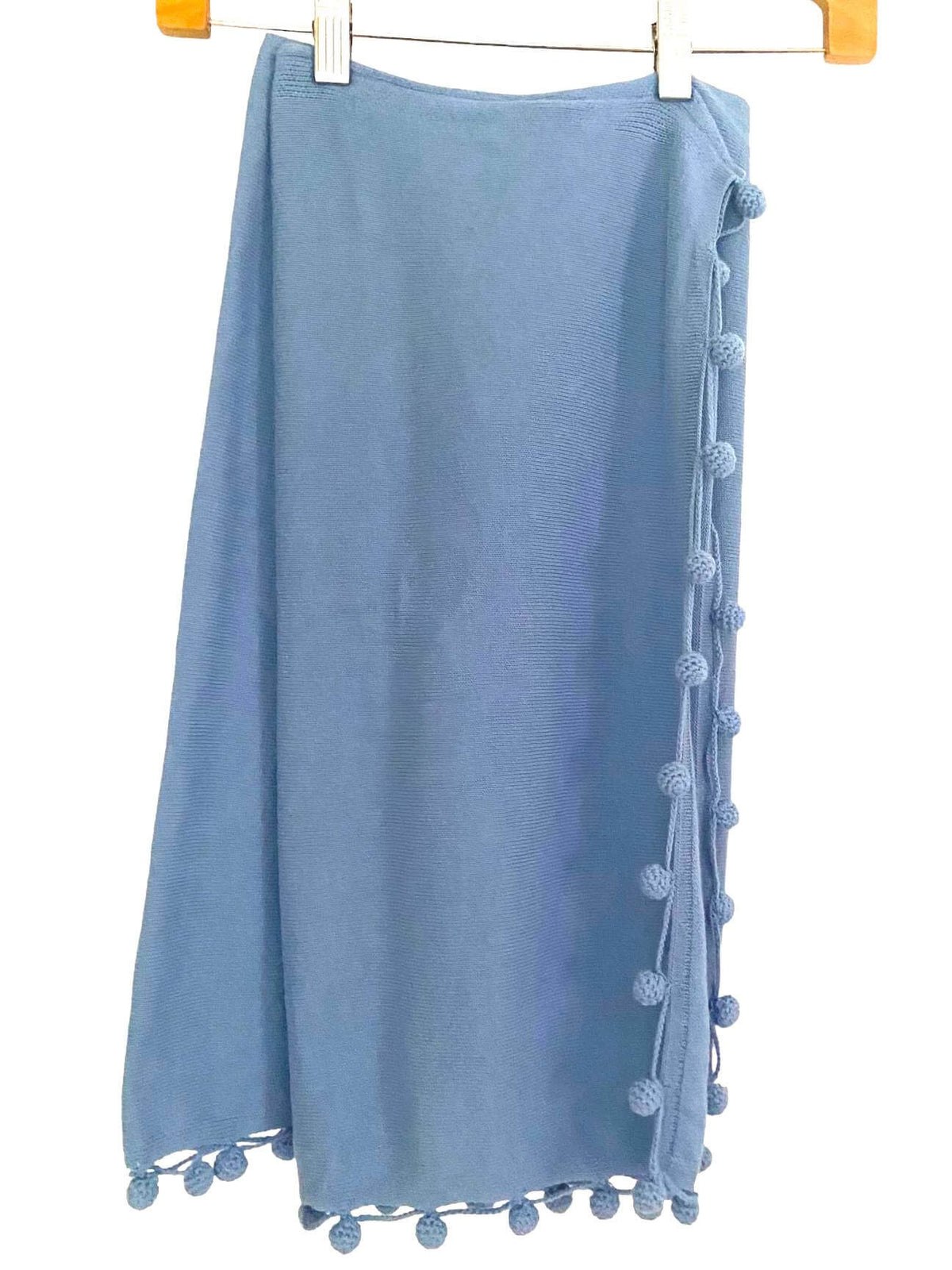 Soft Summer CYNTHIA ROWLEY  blue pom pom trim poncho