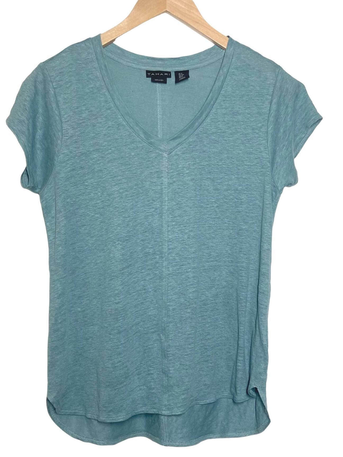 Soft Summer TAHARI everglade green v-neck linen tee