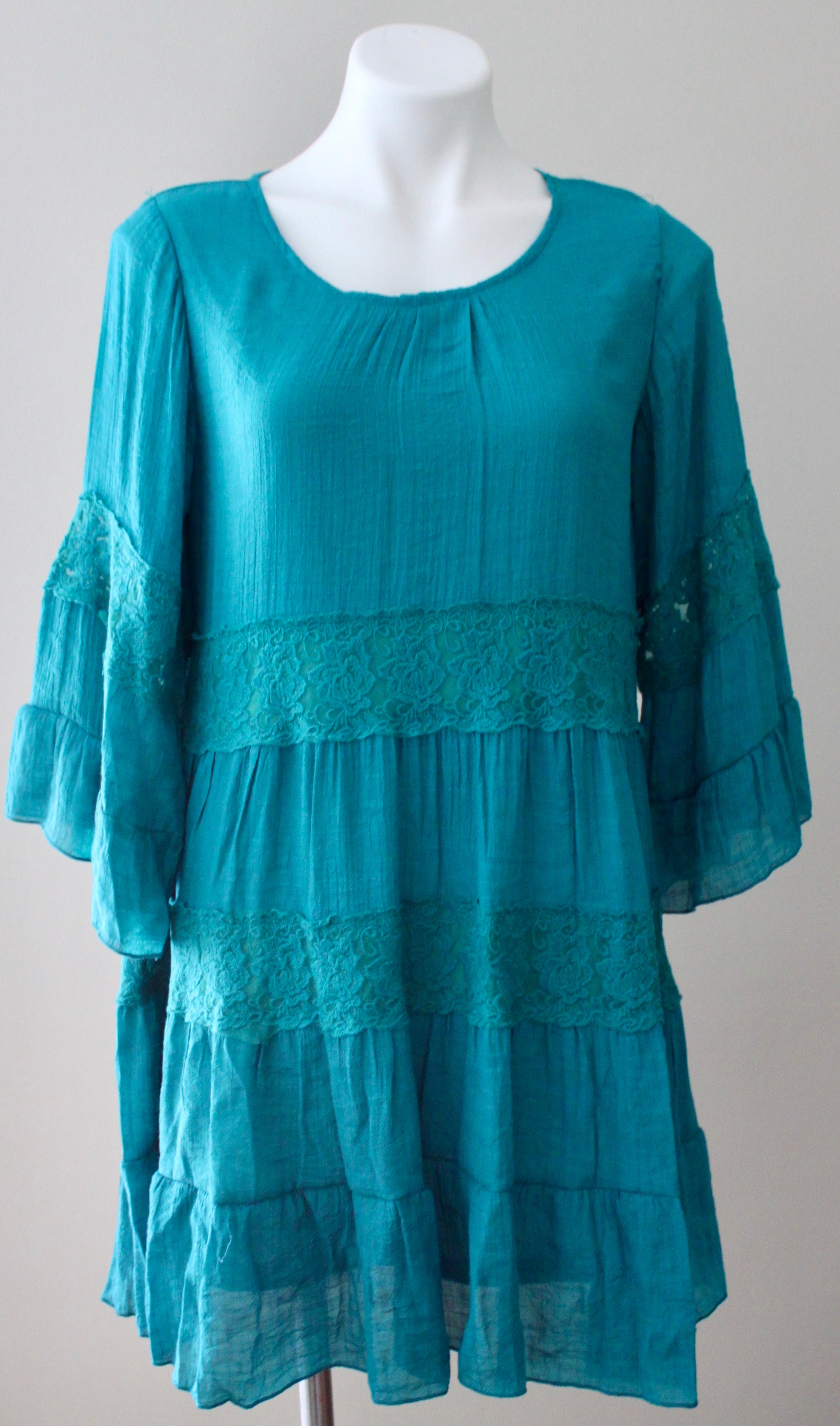 Warm Autumn ADORN FASHION teal boho ruffle tunic dress