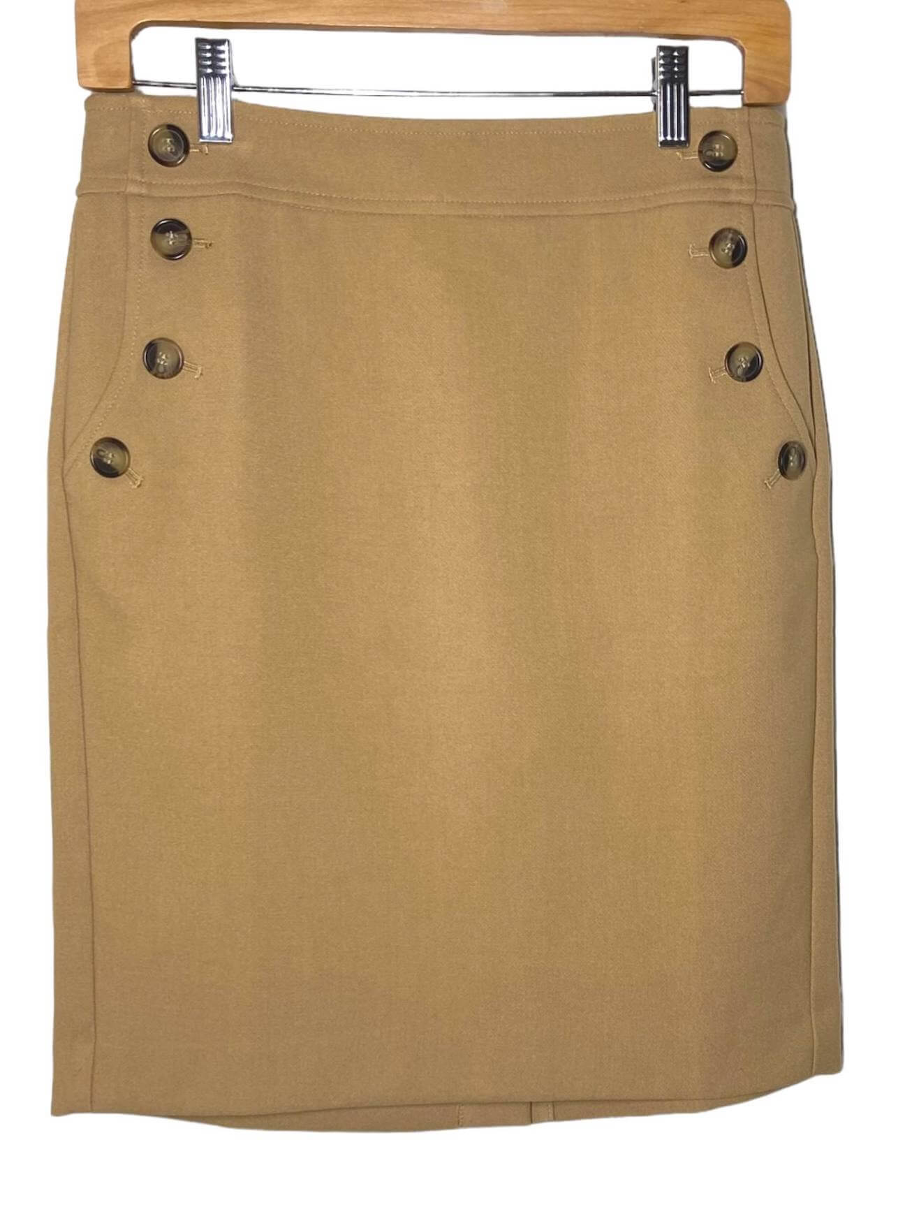 Warm Autumn ANN TAYLOR LOFT camel tan button pocket skirt