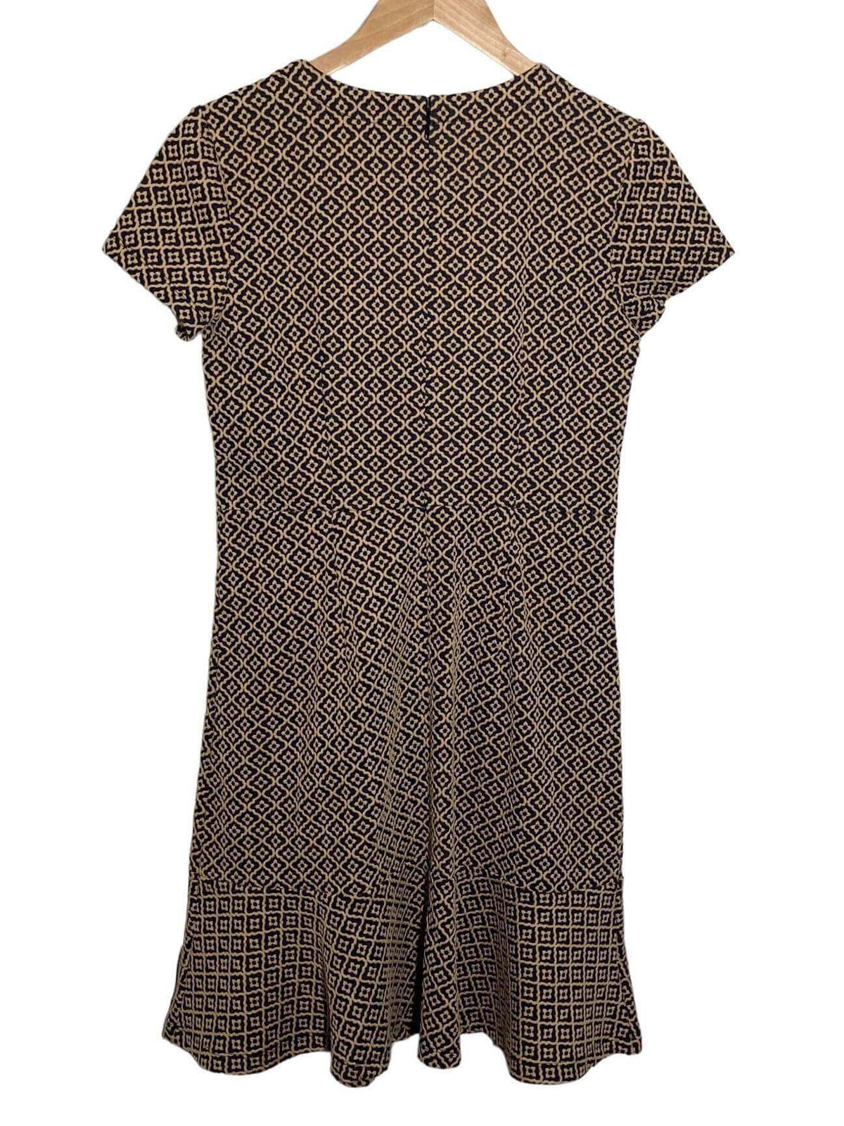 Warm Autumn ANN TAYLOR LOFT damask print  navy tan damask peplum print dress