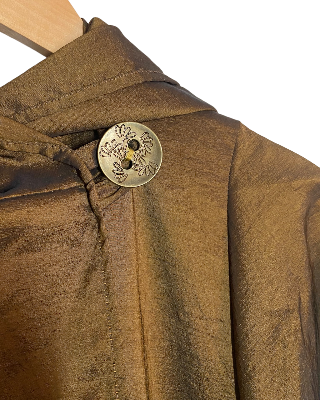 Warm Autumn bronze brown MASALYCE FERREE PORTLAND button hooded coat 