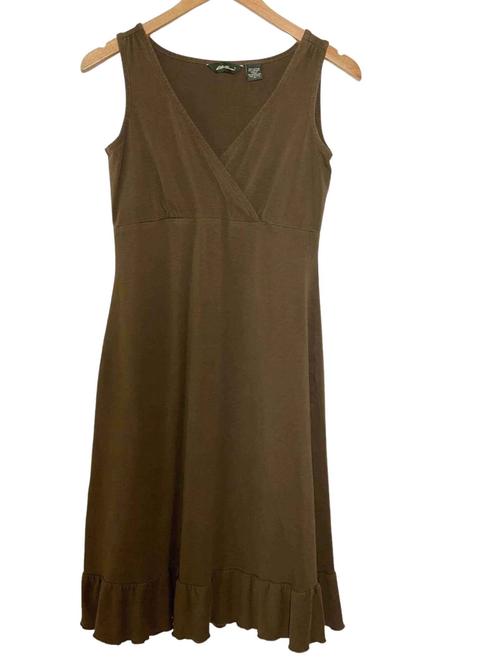 Warm Autumn EDDIE BAUER brown ruffle hem dress
