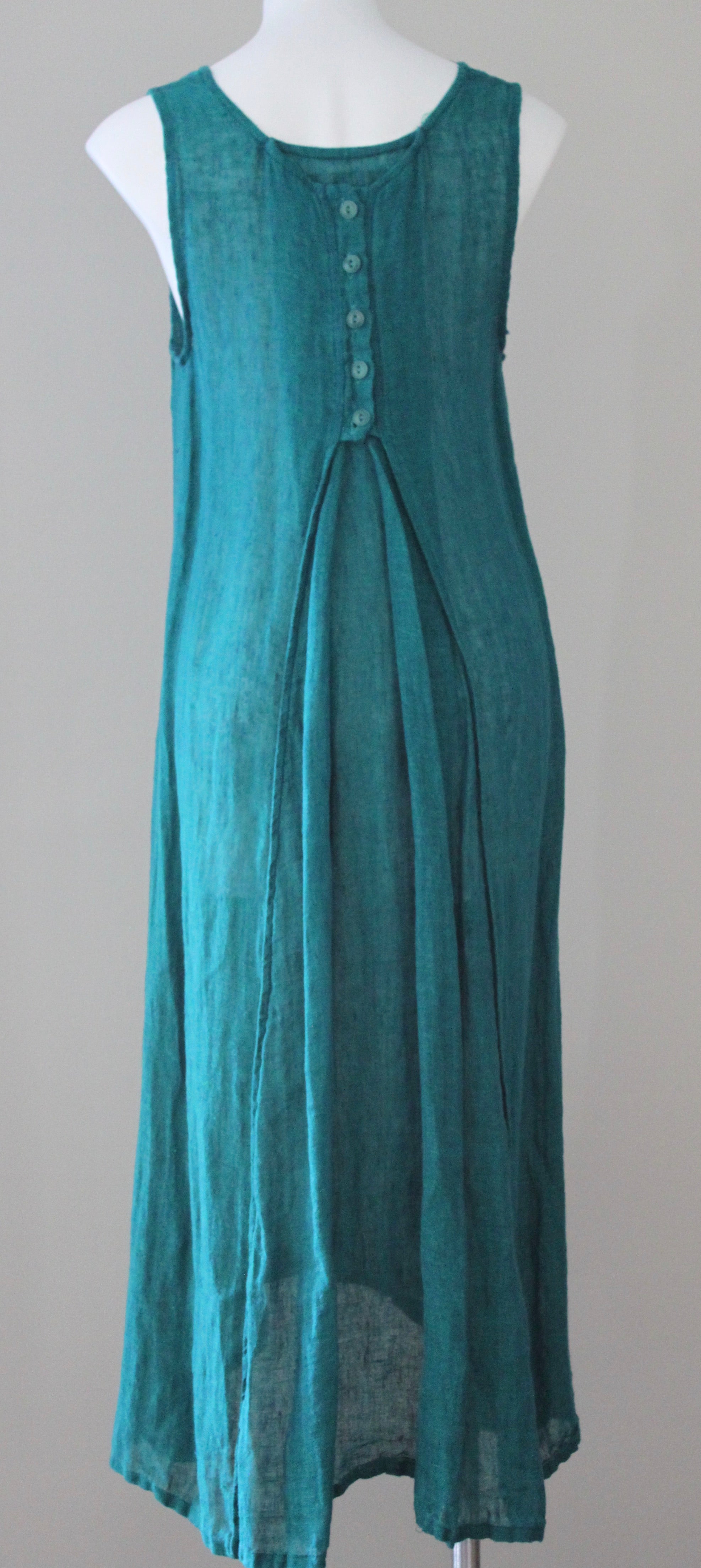 Warm Autumn FLAX teal green linen button back dress