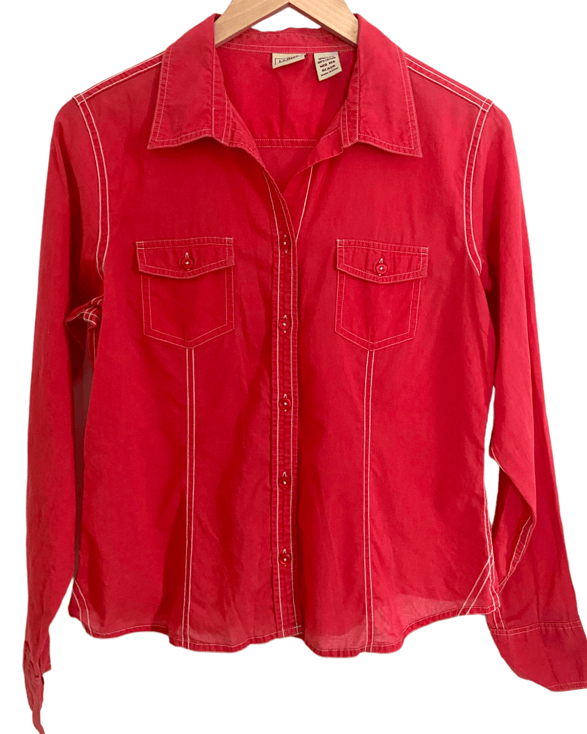 Warm Autumn LLBEAN contrast stitch button-up red shirt