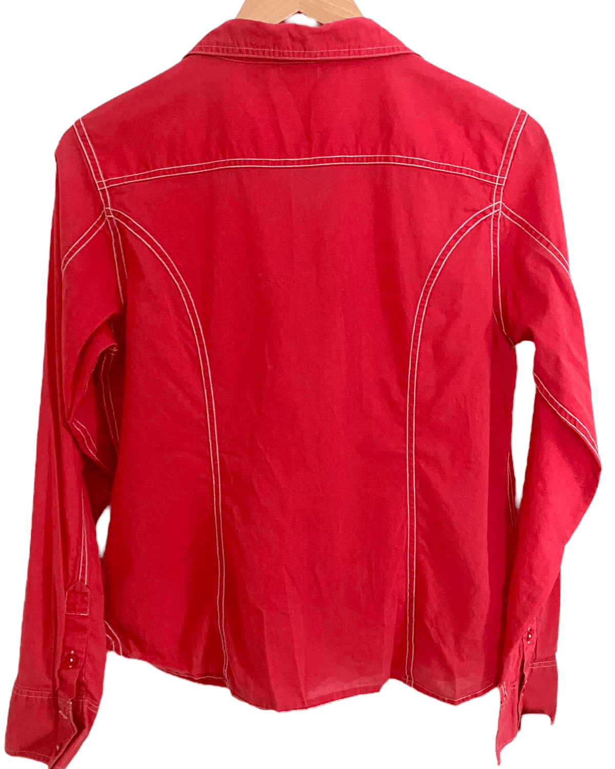 Warm Autumn L.L. BEAN red contrast stitch button-up shirt