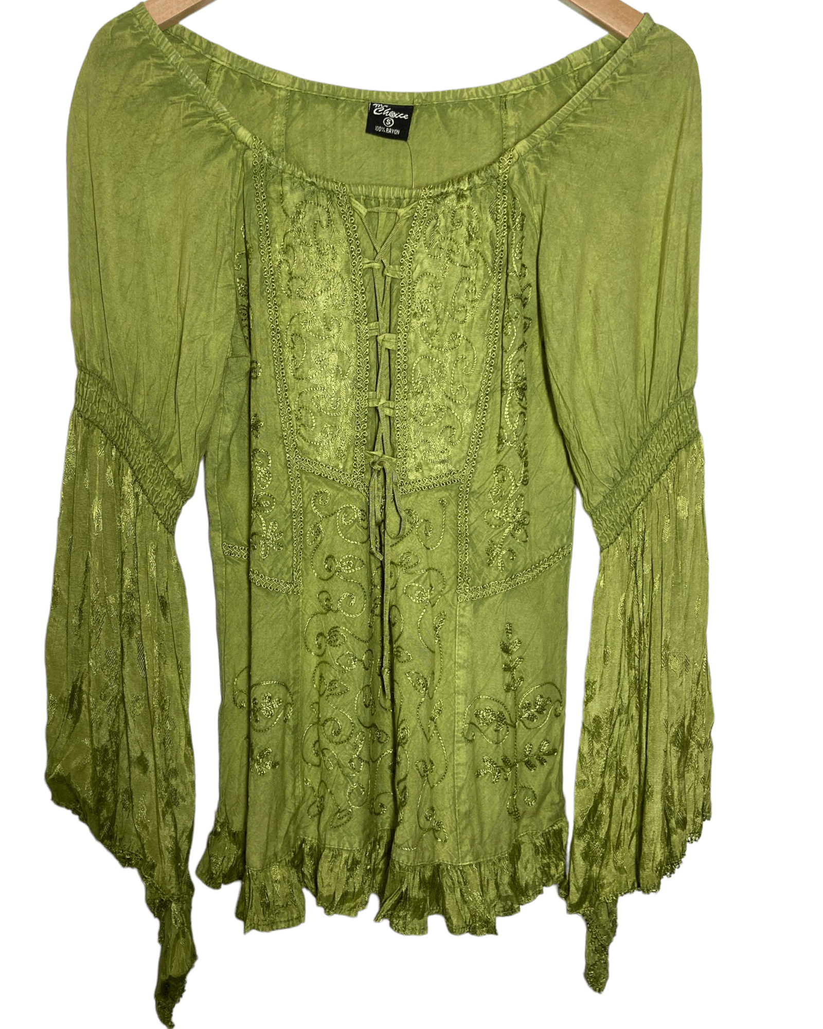 Warm Autumn MY CHOICE green boho lace-up blouse