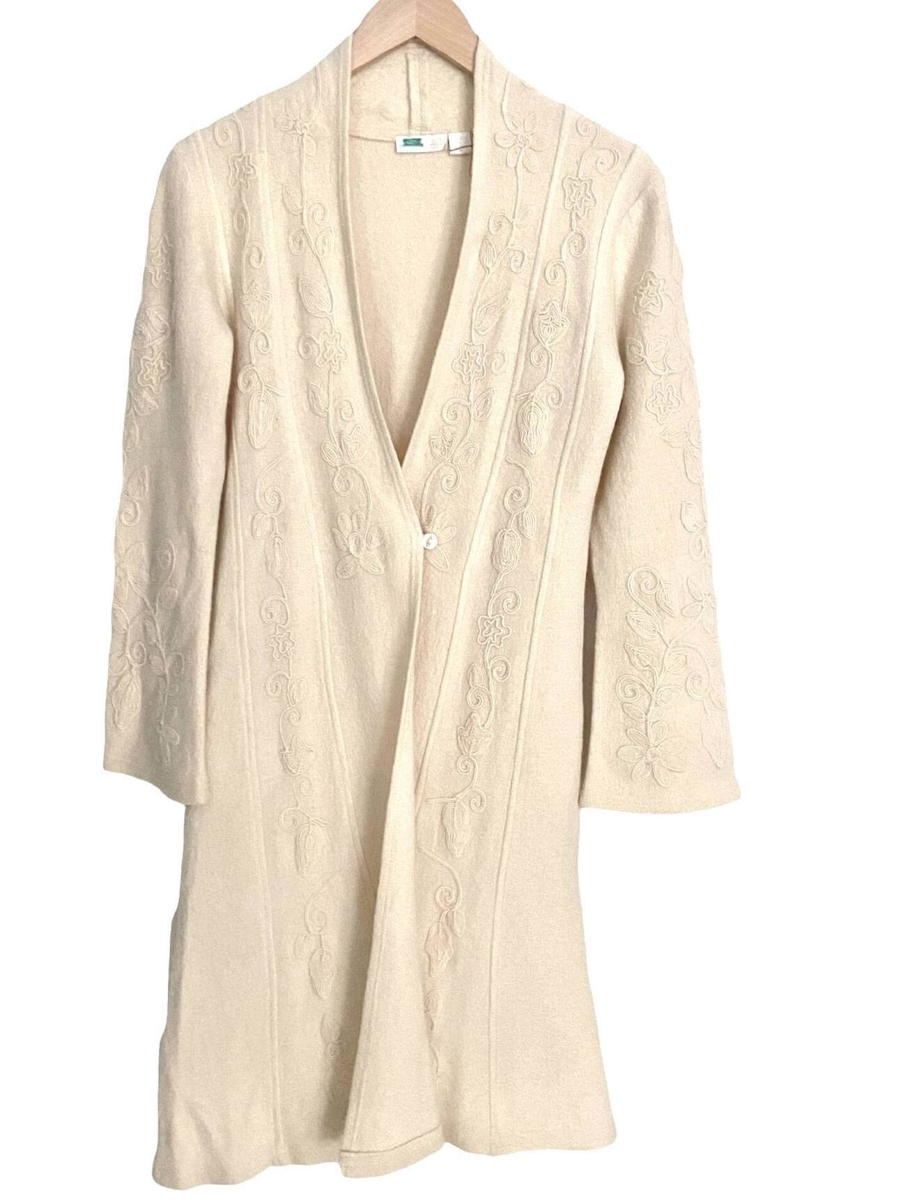 Warm Autumn WHITEWASH ivory crewel embroidered duster coat
