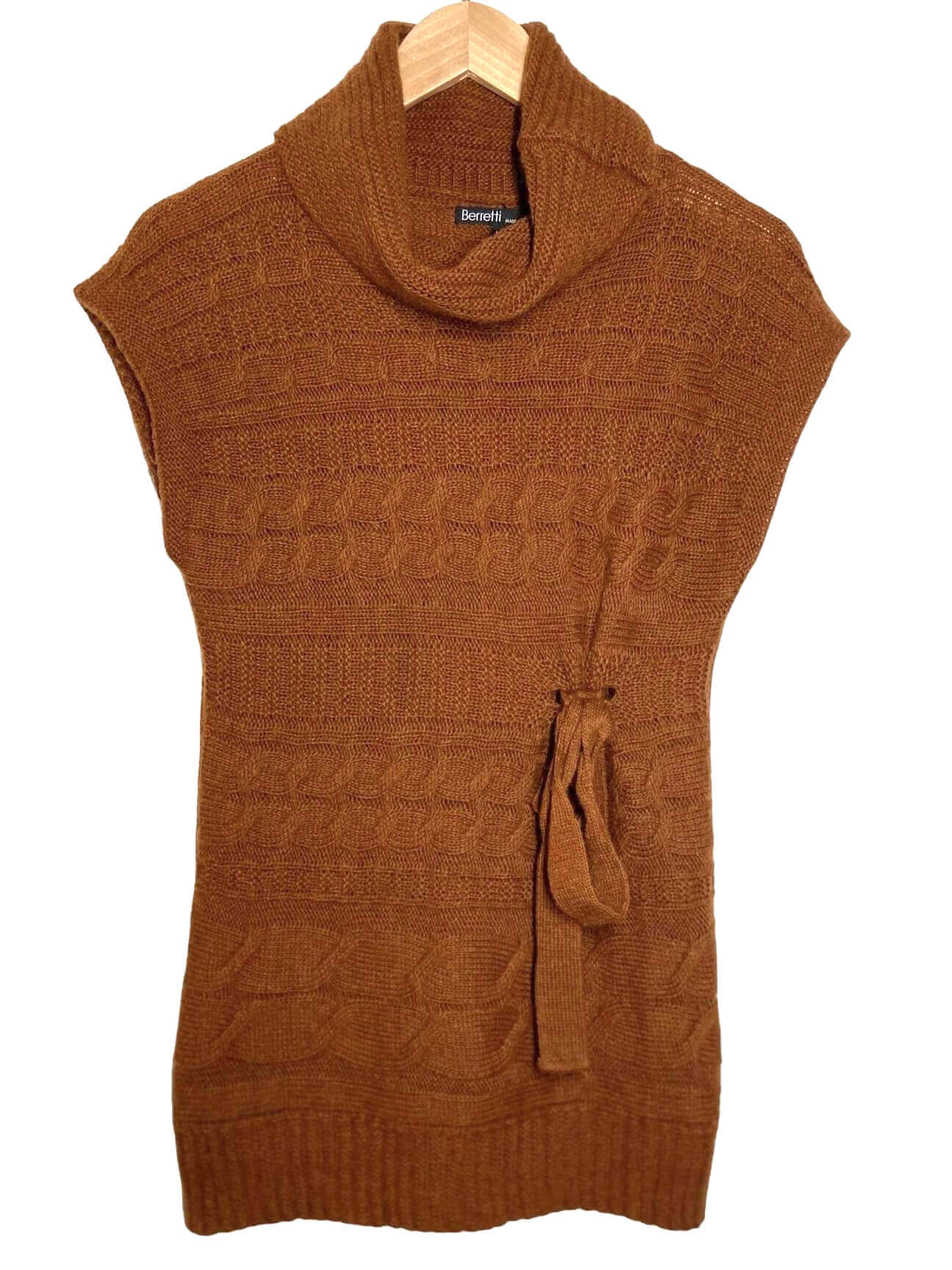 Warm Spring BERRETTI brown cable knit sleeveless sweater tunic