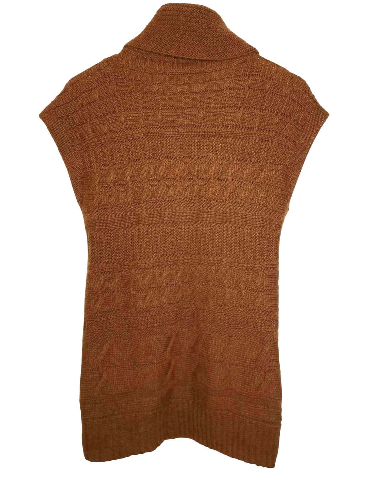 Warm Spring BERRETTI cable knit sleeveless cowl neck brown sweater tunic