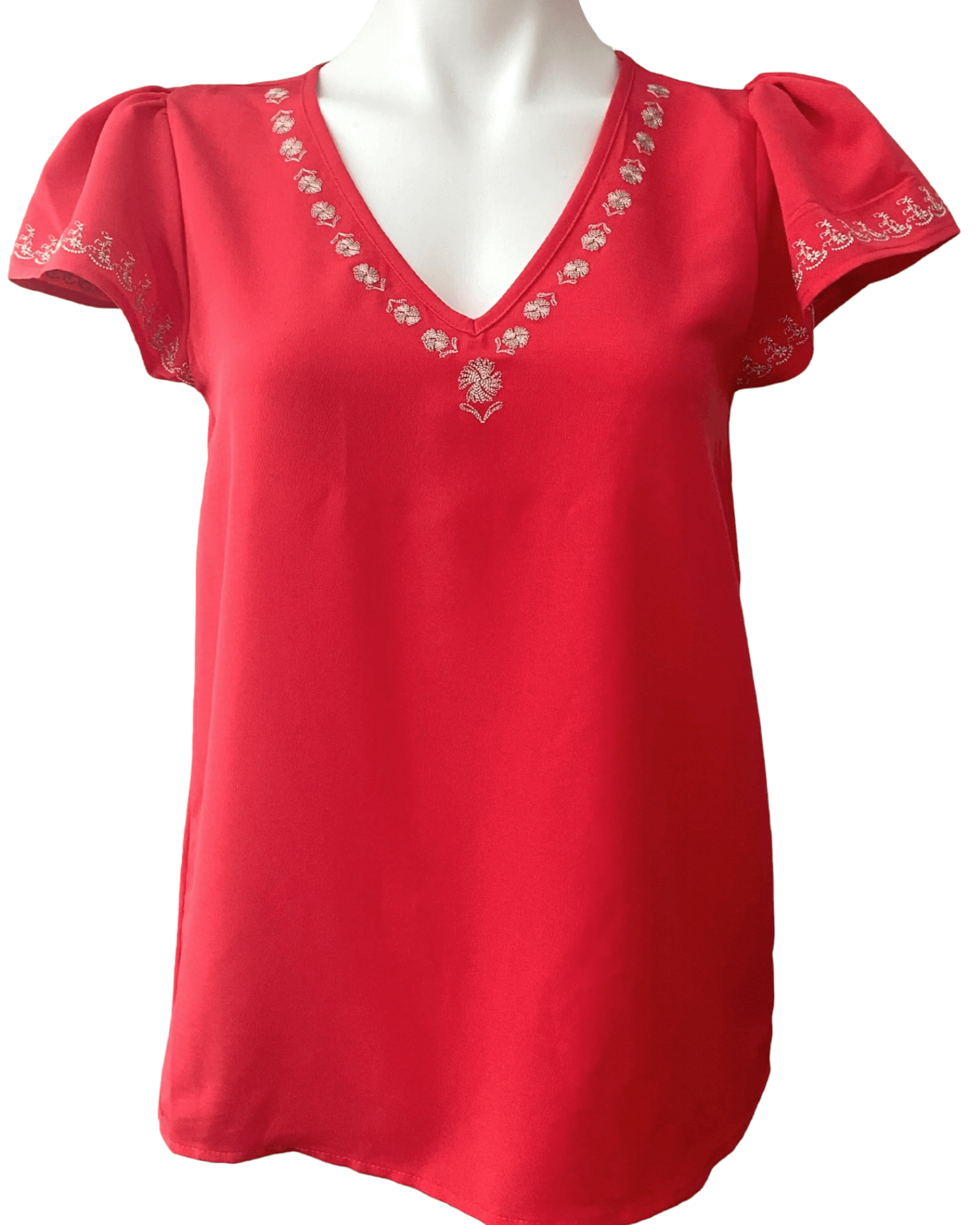 Warm Sprint BOBEAU embroidered flutter sleeve blouse