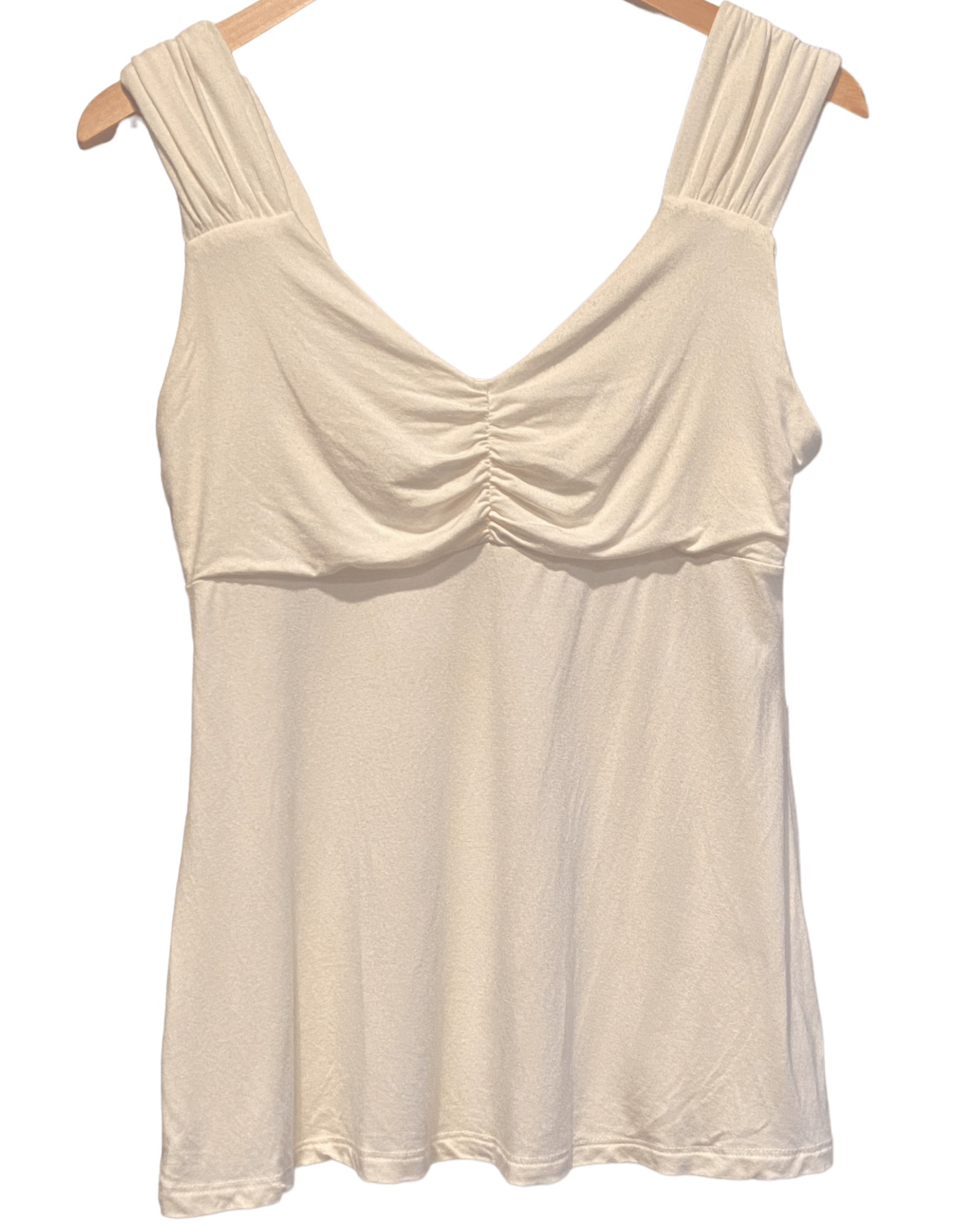 Warm Spring BOSTON PROPER creme sleeveless gathered top