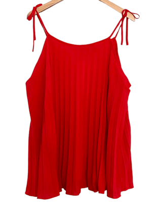 Warm Spring Poppy Pleated Tie-shoulder Swing Top