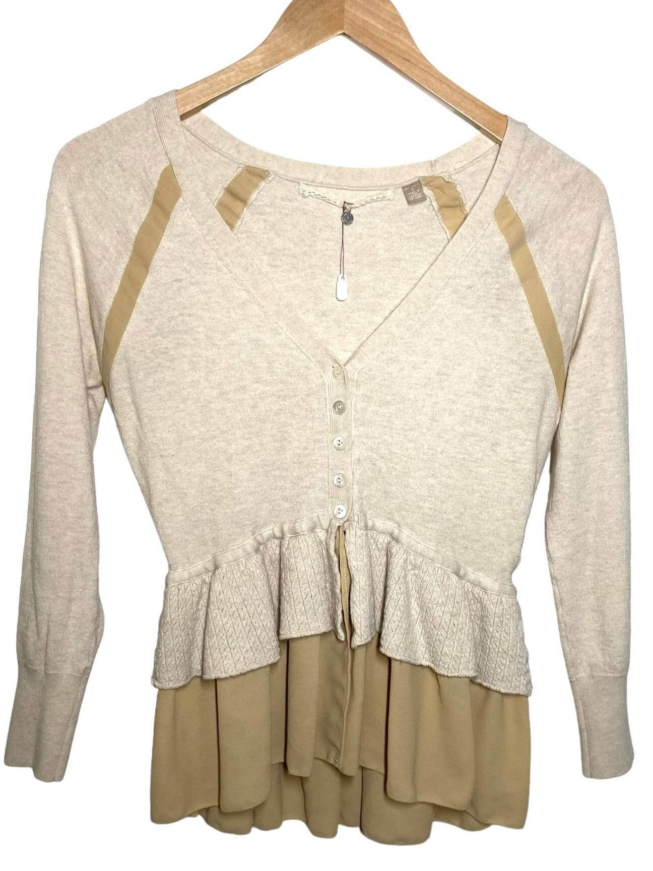 Warm Spring KNITTED AND KNOTTED for ANTHROPOLOGIE ruffle hem cardigan sweater