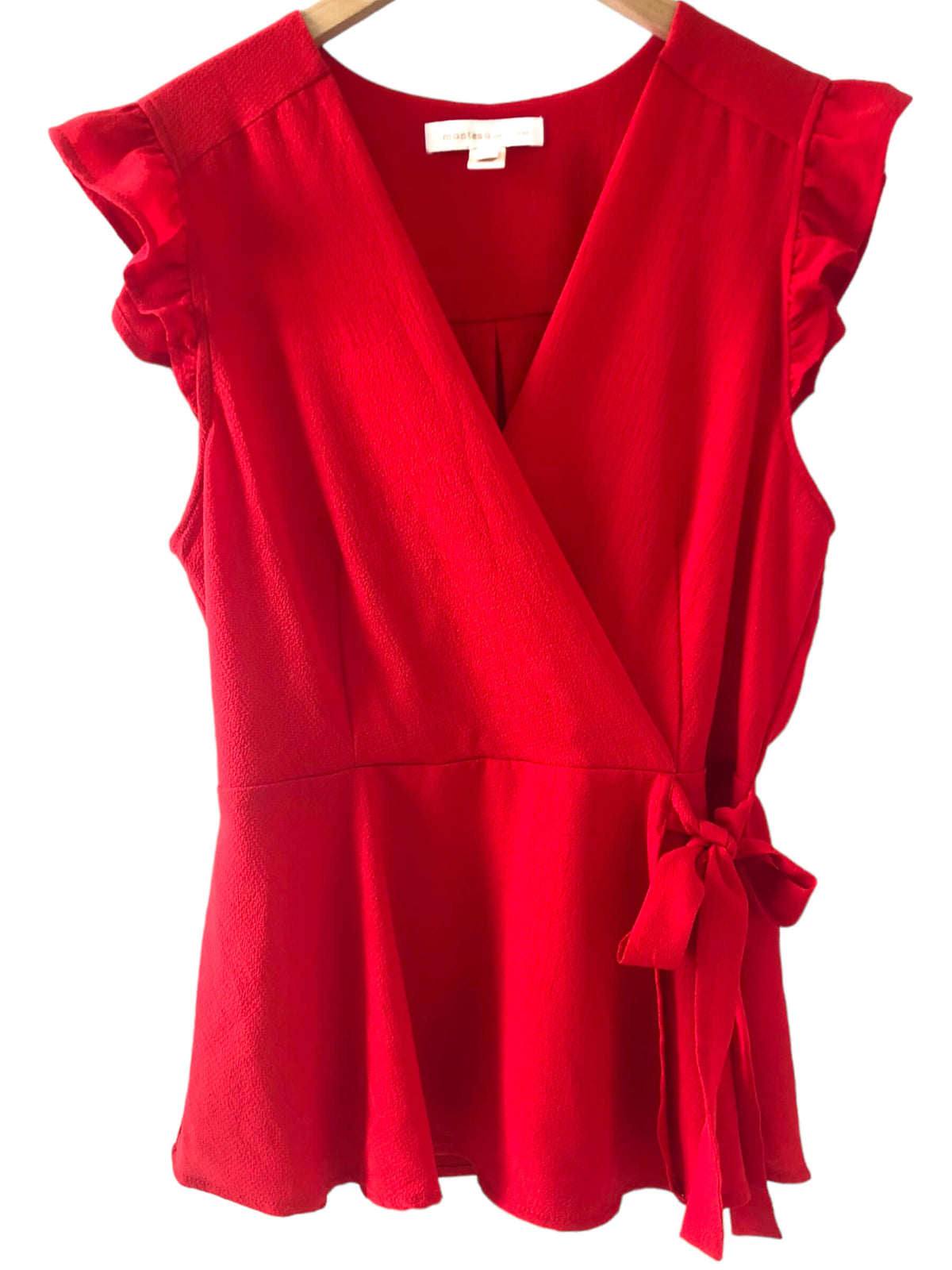 Warm Spring MONTEAU cherry flutter sleeve wrap top