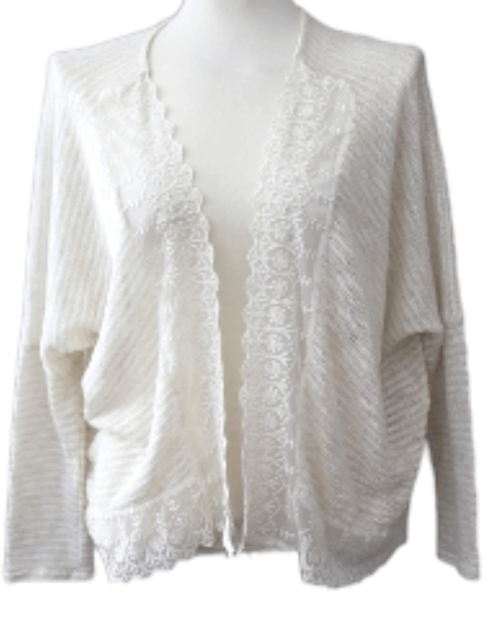 Warm Spring MONTEAU creme lace trimmed open cardigan