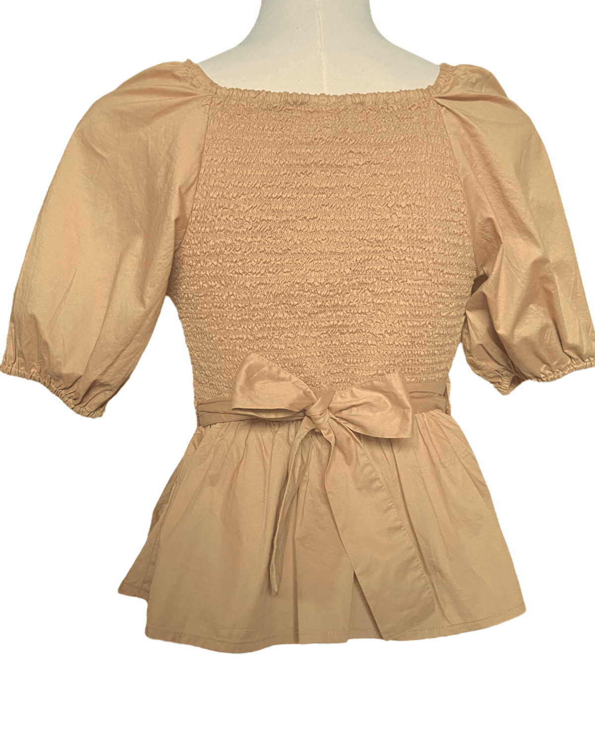 Warm Spring OLD NAVY caramel brown puff sleeve wrap blouse