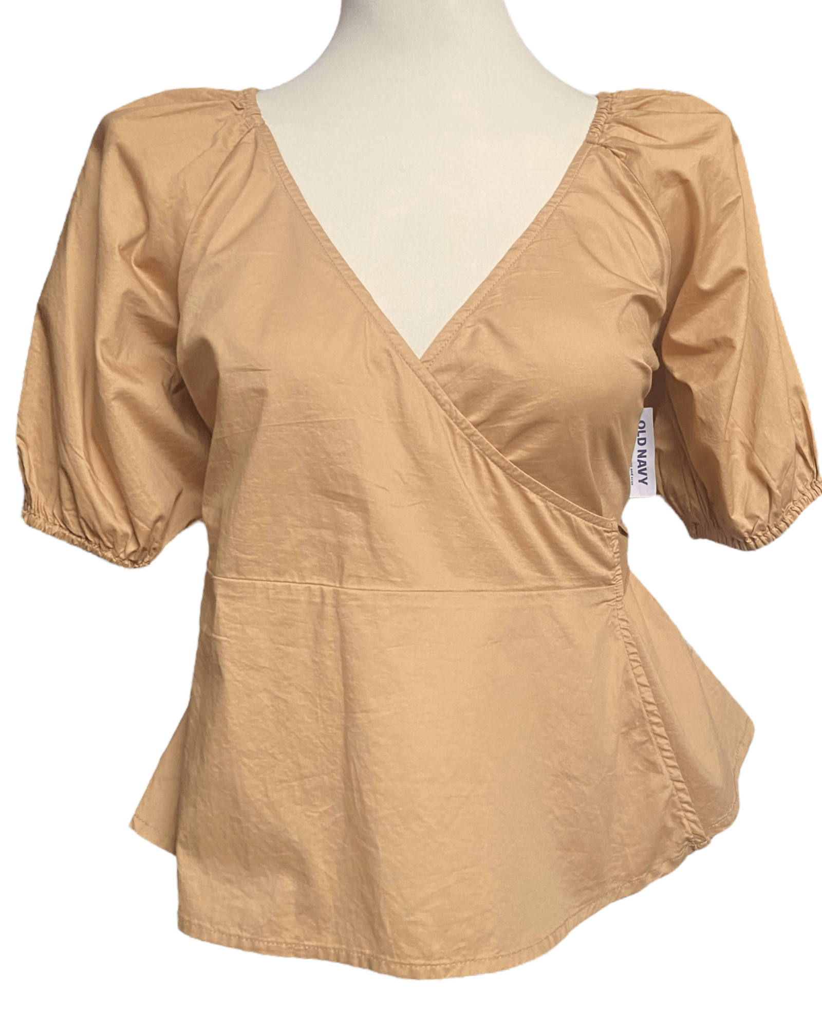 Warm Spring OLD NAVY caramel brown puff sleeve wrap top