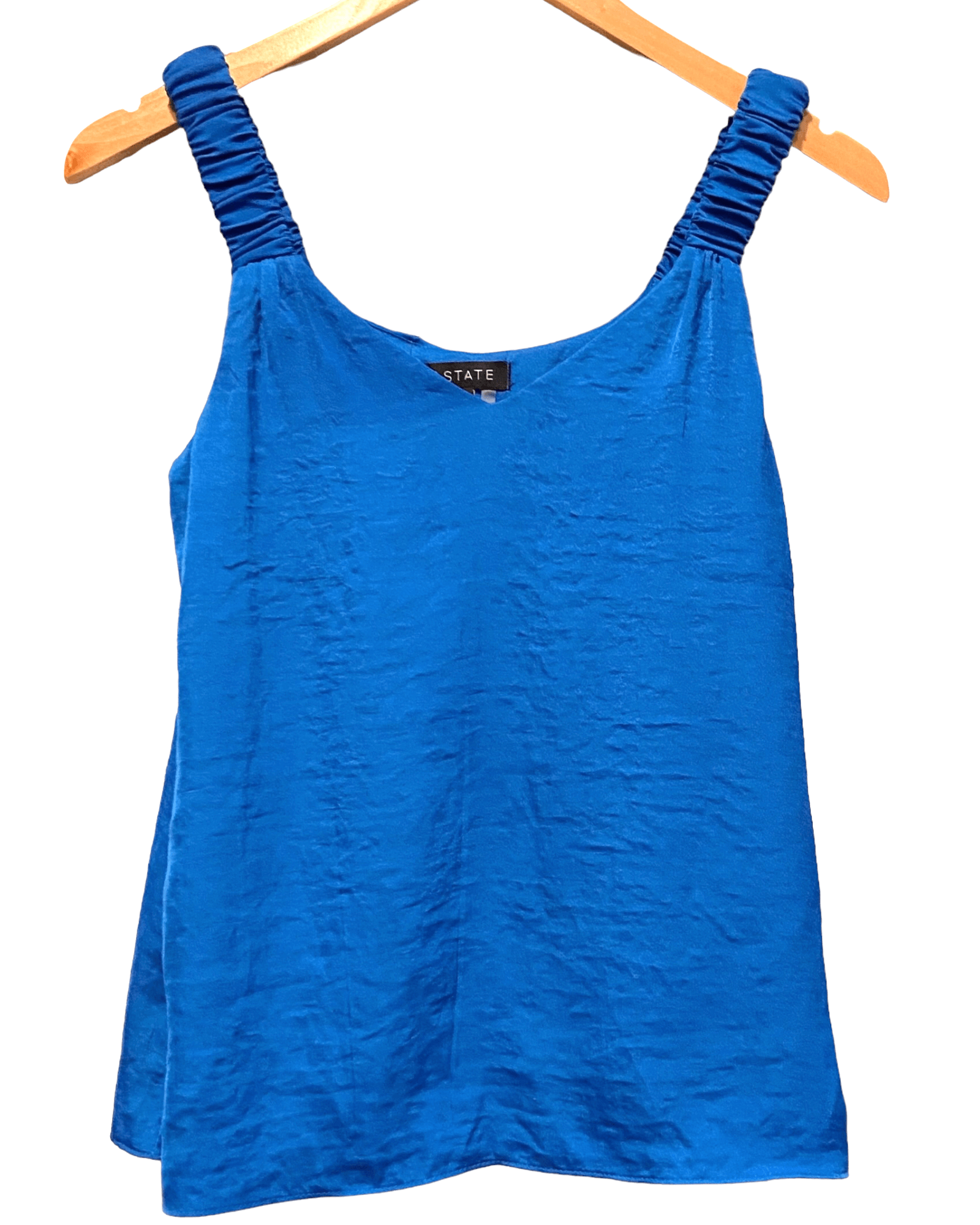 Warm Spring 1 STATE dragonfly blue satin tank top
