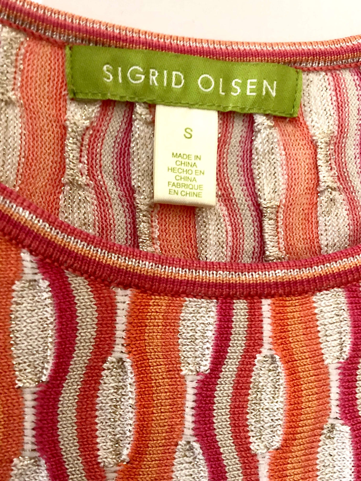 Warm Spring SIGRID OLSEN silk knit orange pink print sleeveless shell sweater top