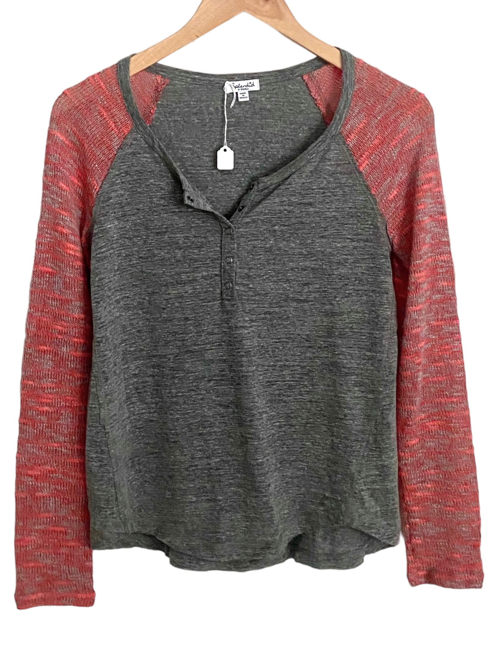 Warm Spring SPLENDID raglan knit shirt gray and coral