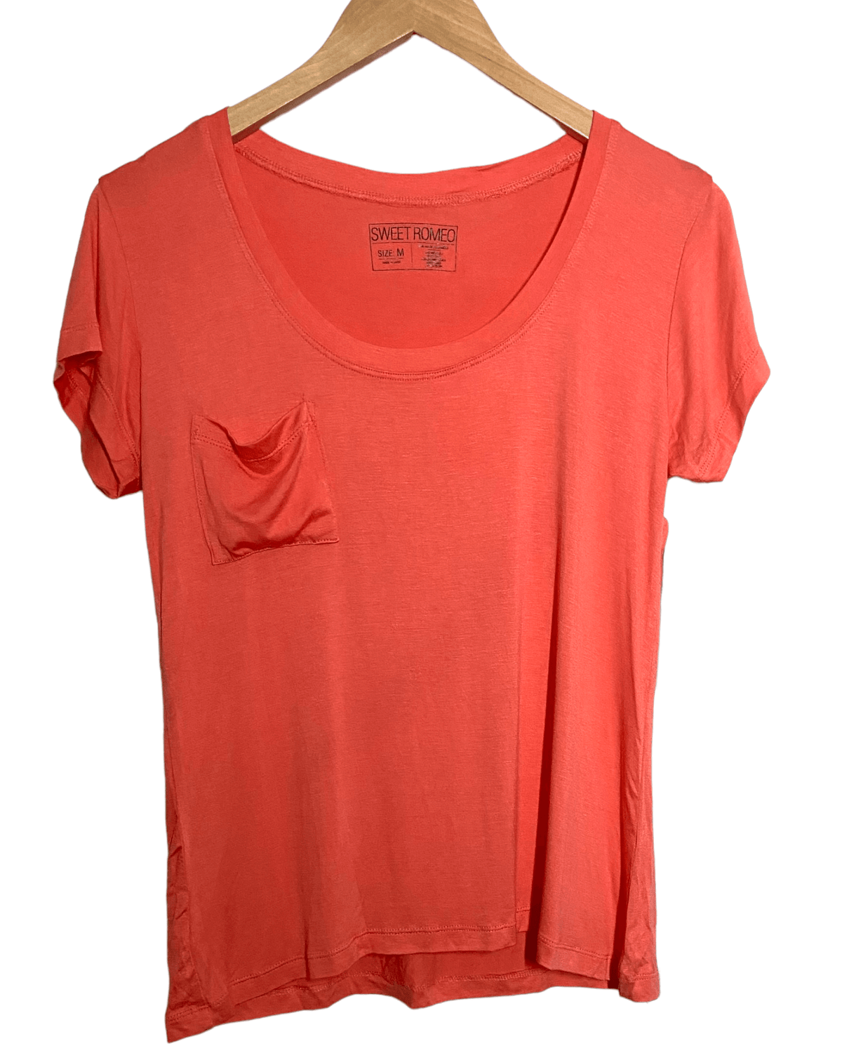 Warm Spring SWEET ROMEO coral pocket tee