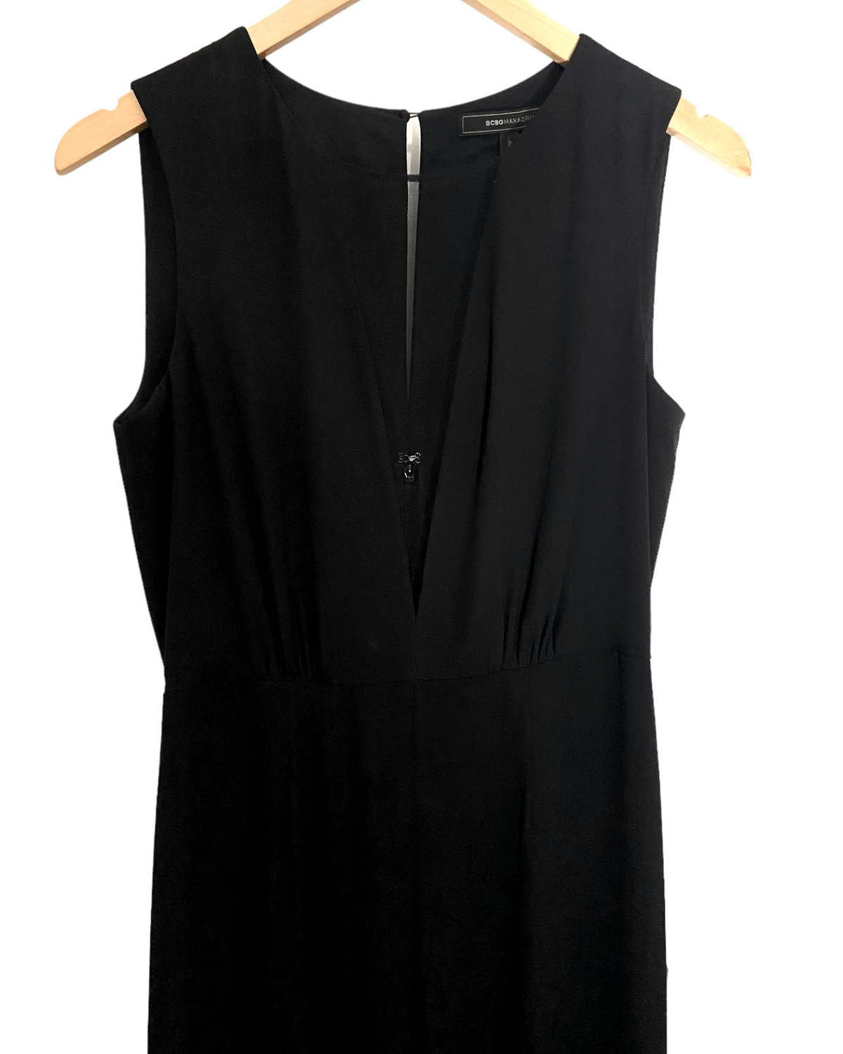Winter Black BCBGMAXAZRIA sheer paneled wide leg jumpsuit