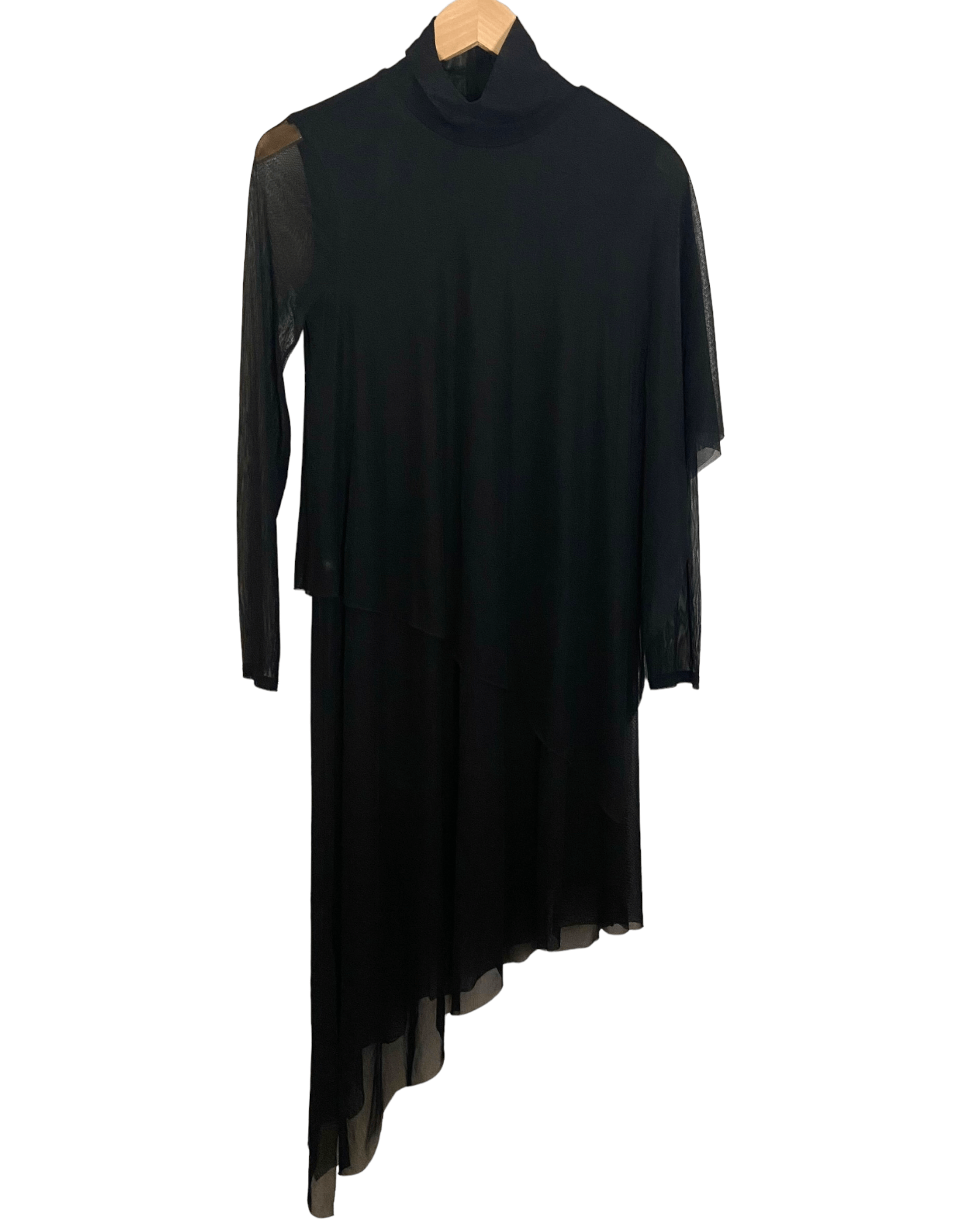 Winter Black BCBGMAXAZRIA mesh asymmetric tunic dress