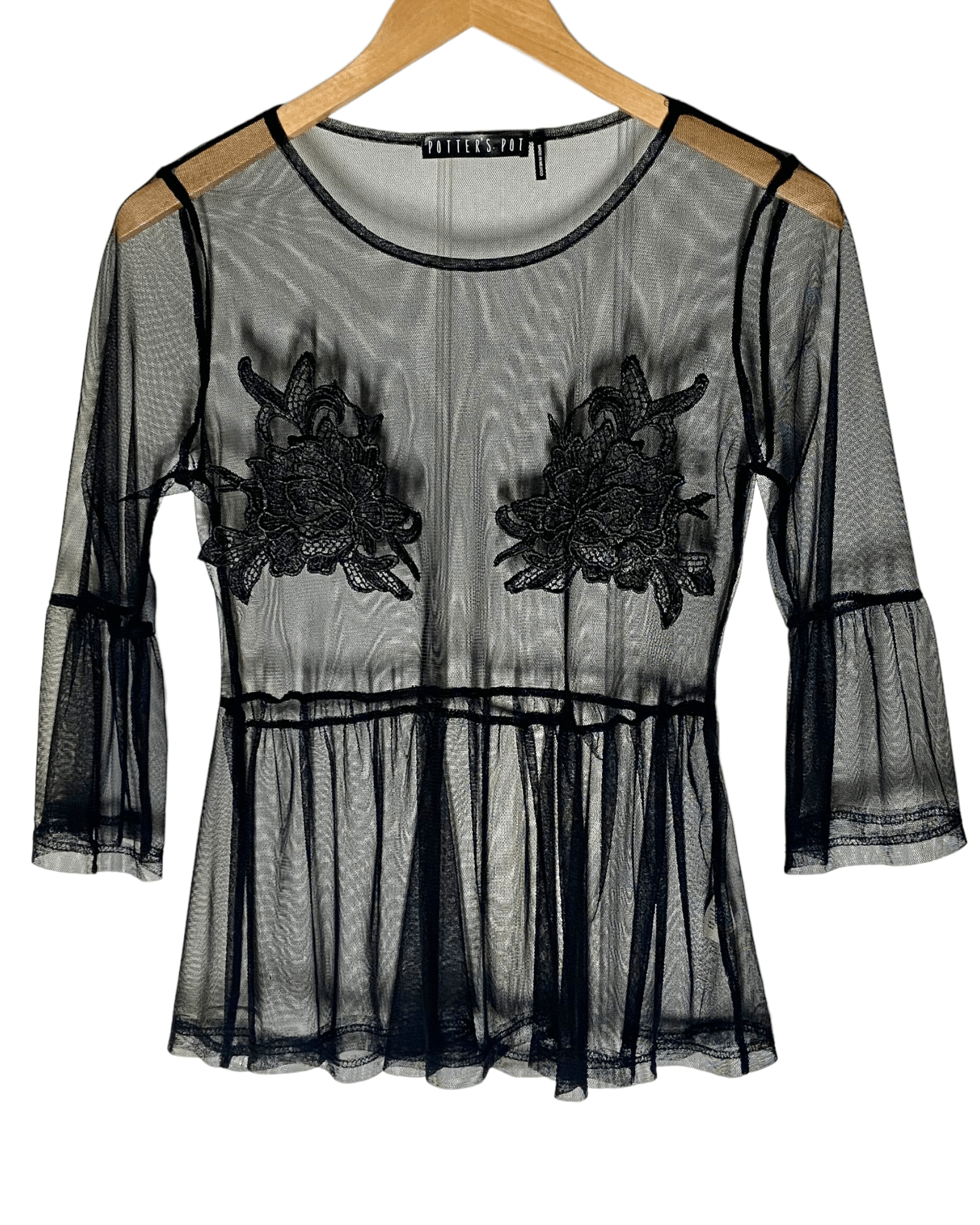 Rose embroidered mesh top shop